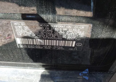 2009 Lexus Ls 460 z USA, uszkodzony, nr VIN JTHCL46F895002486